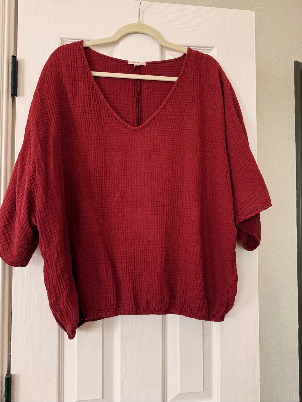 Suunday - V Neck Gauze Dolman Top in